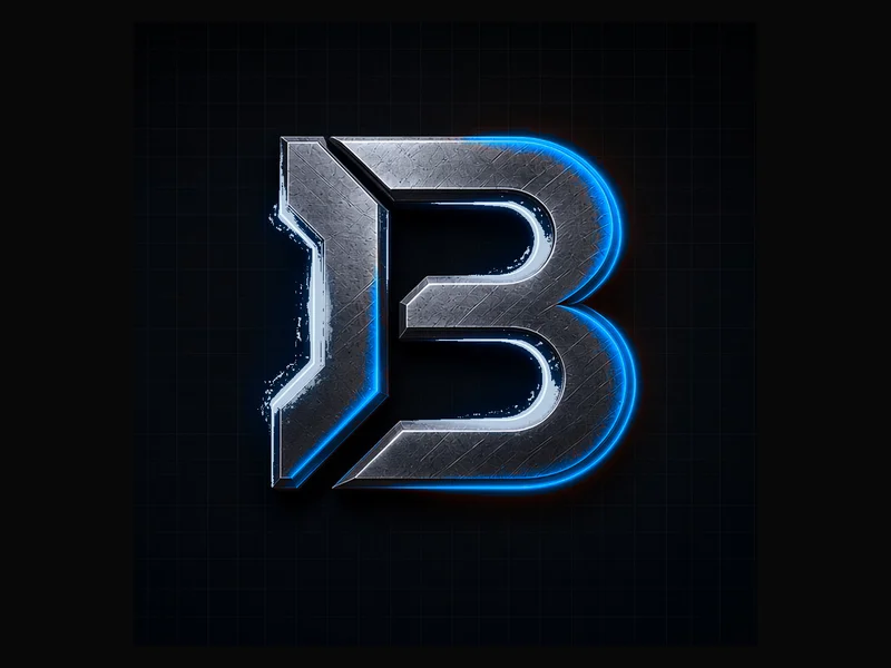 Baseiron app icon: a brushed-steel B with blue glow