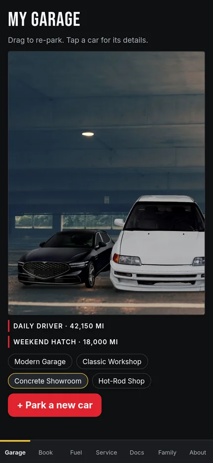 Two family cars in the garage